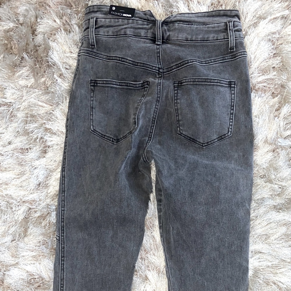 Grey fashion nova jeans button front